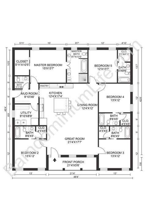 5 bedroom and 5 bathrooms metal barn house plans|4 bedroom barndominium floor plans.